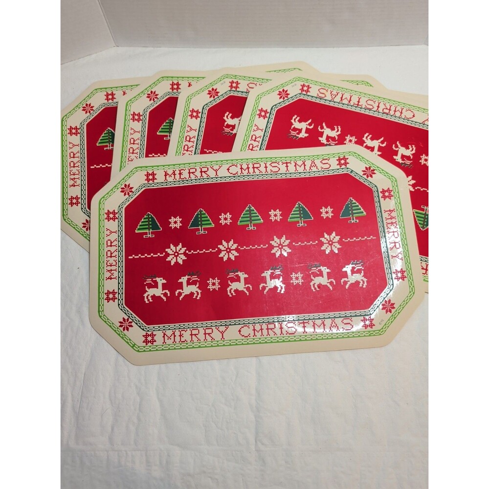 Vintage Christmas Placemats Set Of 5 Cottage Core Reindeer